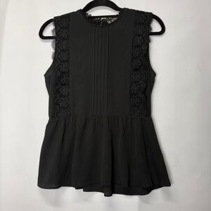 Monteau Black Sleeveless Peplum Top‎ Lace Trim Romantic Goth Whimsigoth Vamp